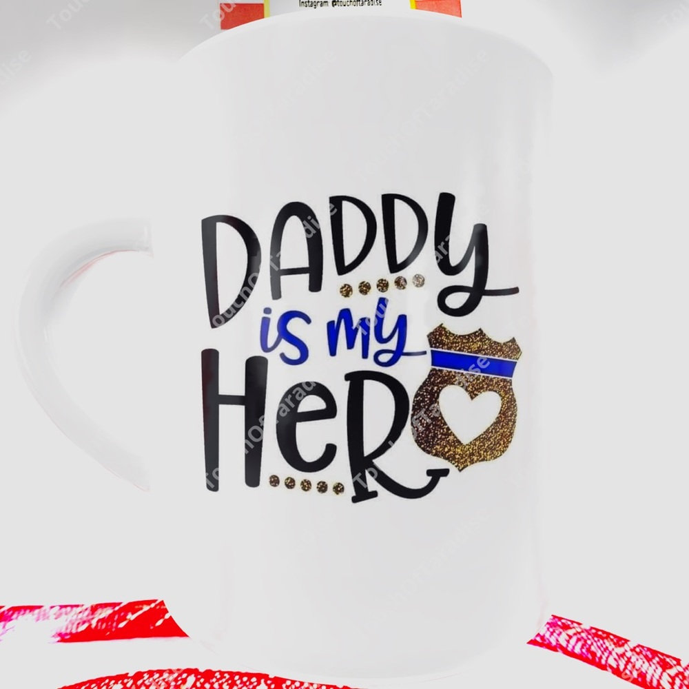 Daddy Is My Hero Policeman Coffee Mug Free Personalization